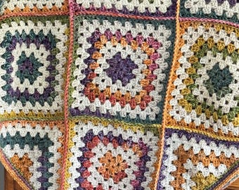 Handmade Granny Square Afghan Blanket | Crochet Patchwork Throw | Vintage Style Multicolor Blanket | Cozy Cottagecore Home Decor Gift
