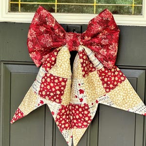 Big Quilted Door Bow, Oversized Front Porch Decor, Canada Day, July 1 Decor, Patchwork Canada Day Door Hanger/Wreath