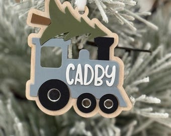 Personalized Train Ornament SVG, Christmas SVG, Christmas train Laser Cut File, KidsTrain Laser File, Laser Ready Design