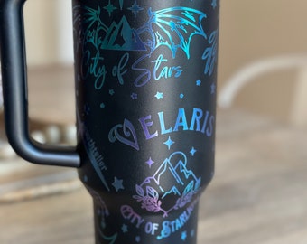 Velaris City of Starlight Themed Wrap Laser Engraved on a 40oz/30oz Tumbler or 30oz Flip Top Water Bottle. Great Gift for Book Lovers.