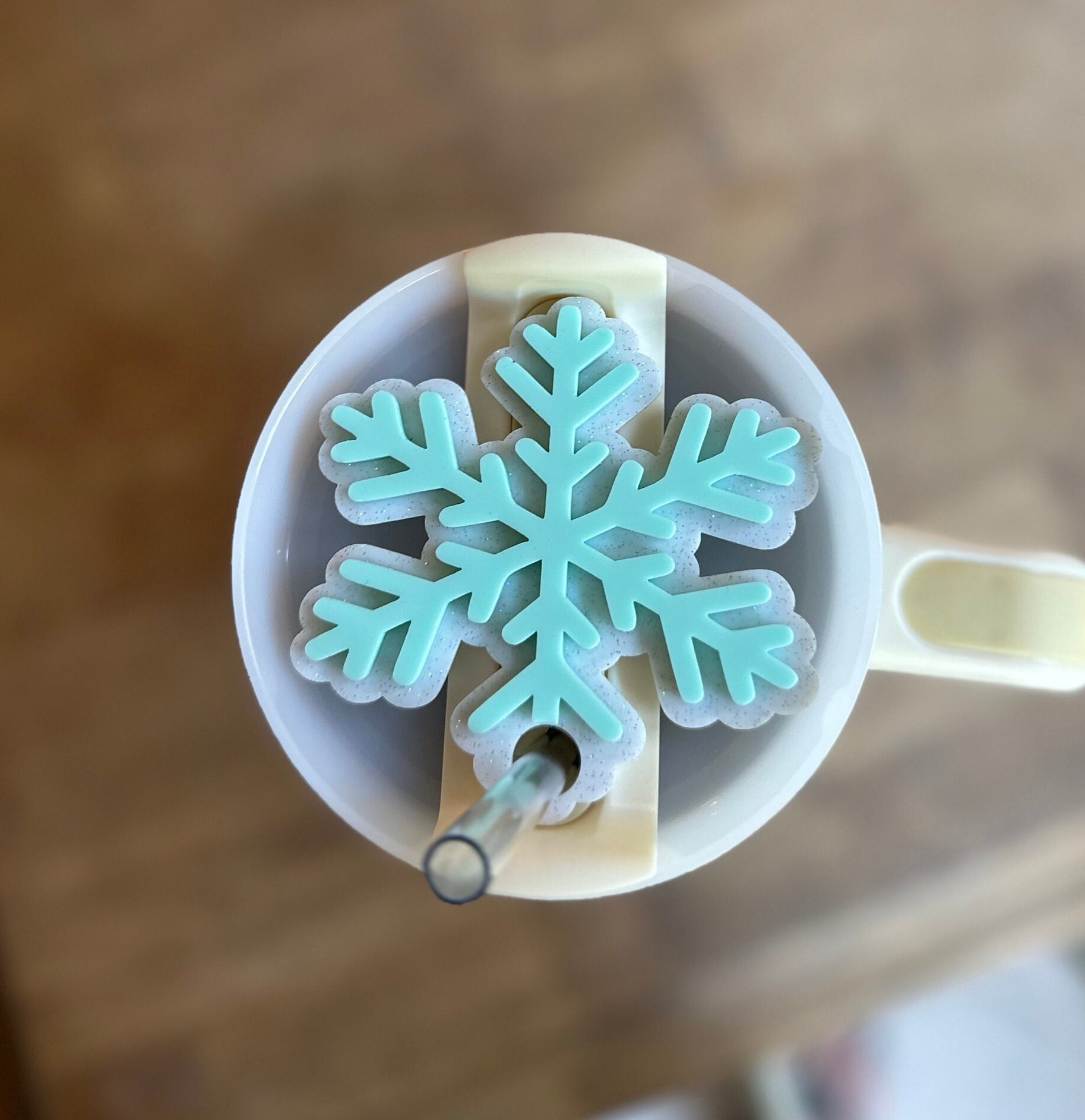 Tea Cup 8 Ounce Yeti and Snowflakes in Ice Blue 