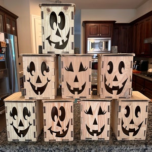 Wood Jack o&#39; lantern Box SVG and Lightburn File, with 4 faces and full instructions. Digital File Only. No Physical Product Will be Shipped