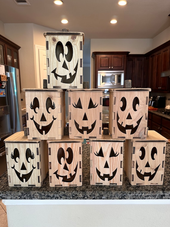 Wood Jack o' lantern Box SVG and Lightburn File, with 4 faces and full instructions. Digital File Only. No Physical Product Will be Shipped