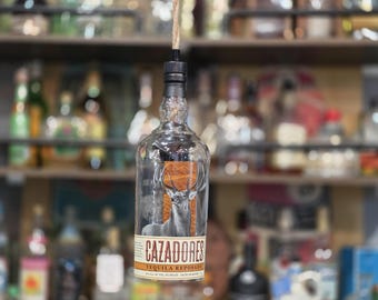 Upcycled Cazadoress Tequila Bottle Pendant Light, Bar Man Cave Decor, Plug-In Lamp
