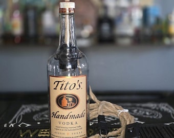 Upcycled Tito's Vodka Bottle Pendant Light, Bar Man Cave Decor, Plug-In Lamp