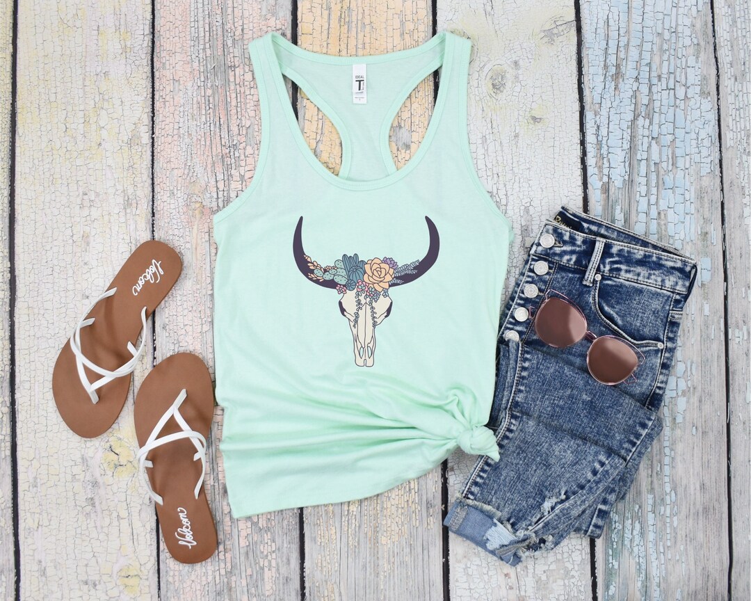 Country Tank Top Western Tank Top Bullhead Tank Top Cow Etsy