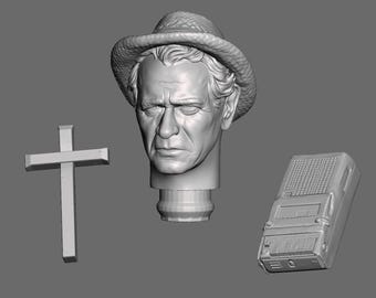 Tenacious Journalist custom 3D Printed head and accessories for 1/9th scale (aka 8 inch) action figure
