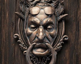 Original Jacob Marley Gothic Door Knocker, Hand-Painted, Functional Fantasy Sculpture, Unique Handmade Entryway Art