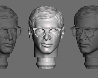 Professor Archaeologist custom 3D Printed head for 1/9th scale (aka 8 inch) action figure