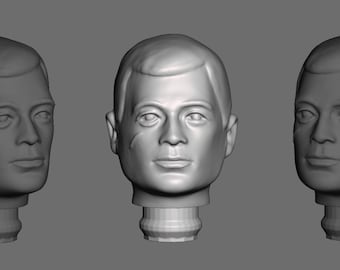May include: Three gray plastic model heads with short hair, each with a different lighting effect. The heads are on a gray background.
