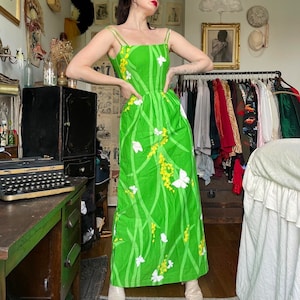 Vintage 60s Hawaiian Maxi Dress, Rare Malia Honolulu Formal Dress, Vtg 1960s Tropical Floral Prom Gown, Pinup Style, Butterfly Pattern Dress