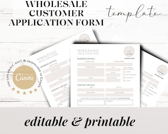 Wholesale customer application registration form | Printable | Canva template | Editable | Neutral Colors