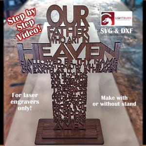Lightburn Ready Lord's Prayer Cross met basis (voor lasergraveerders) .lbrn2, SVG, DXF