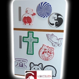 Mini réfrigérateur bricolage découpé au laser et aimants (Co2 ou diode) 11 modèles d'aimants SVG et Lightburn inclus (xTool, Glowforge utilisent le SVG)