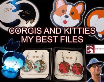 Corgi and Kitty Laser Cut Files: Earrings, Keychains, Coasters (SVG, Lightburn)