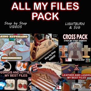 ALL MY FILES Bundle - Coasters, Keychains, Wallets, Crosses, Purses, Bottle Opener and more...Step by Step videos for all (.svg & lightburn)