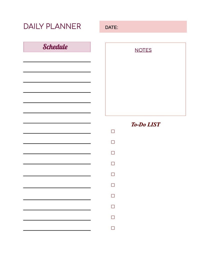 Daily Planner and to Do List PRINTABLE Instant Download Etsy