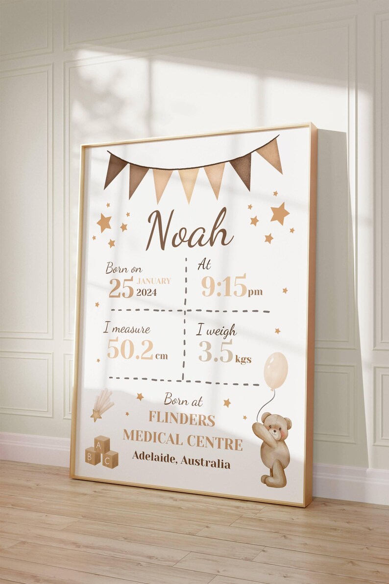 2 Personalized Baby Birthday & Shower Banners - Large Teddy Bear Party Posters, Customizable Decor