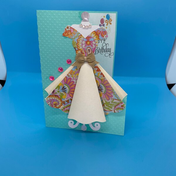 Birthday Dress Card, Dress Greeting Card, Bling Dress Card, Colorful Dress Card, Flower Dress Card, Birthday Bling Card, 3D Dress Card, Fl