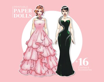 Serpent and Rose Printable Paper Dolls with 16 Clothes and Accessories in Tabbed & Tab-less Versions (PDF, 8.5" x 11")