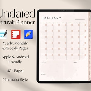Undated Digital Planner | 2025 GoodNotes Planner | Undated Yearly Planner | Minimal Aesthetic Planner | Portrait Planner