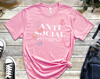 Anti Social Butterfly Shirt, Funny Graphic Tee, Anti Social T-Shirt, Sarcastic Shirt, Introvert Tee, Social Distance Shirt, Butterfly T 2023