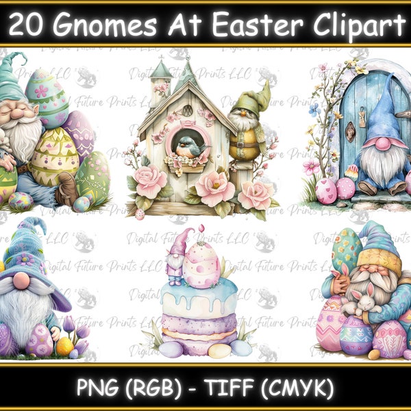 Gnomes At Easter Clipart Digital Download High Quality Digital Prints Gnomes Bunnies Easter Eggs Easter Designs Graphic Prints Birdhouse