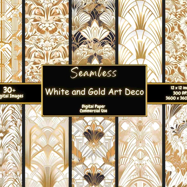 Gold And White Art Deco Seamless Art Deco Foil The 1920's Gold Art Deco Digital Download Gold Digital Paper Geometric Pattern Gold Foil Art