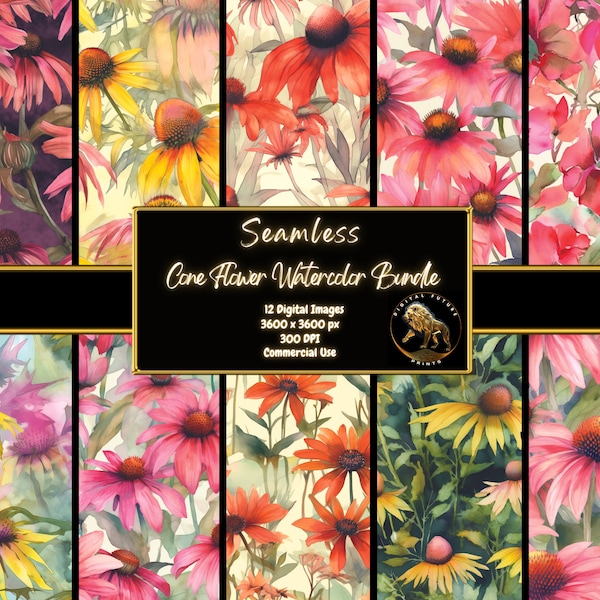 Watercolor Coneflower Seamless Pattern Coneflower Watercolor Seamless Floral Flower Texture Digital Paper Coneflower Pattern Scrapbook Print