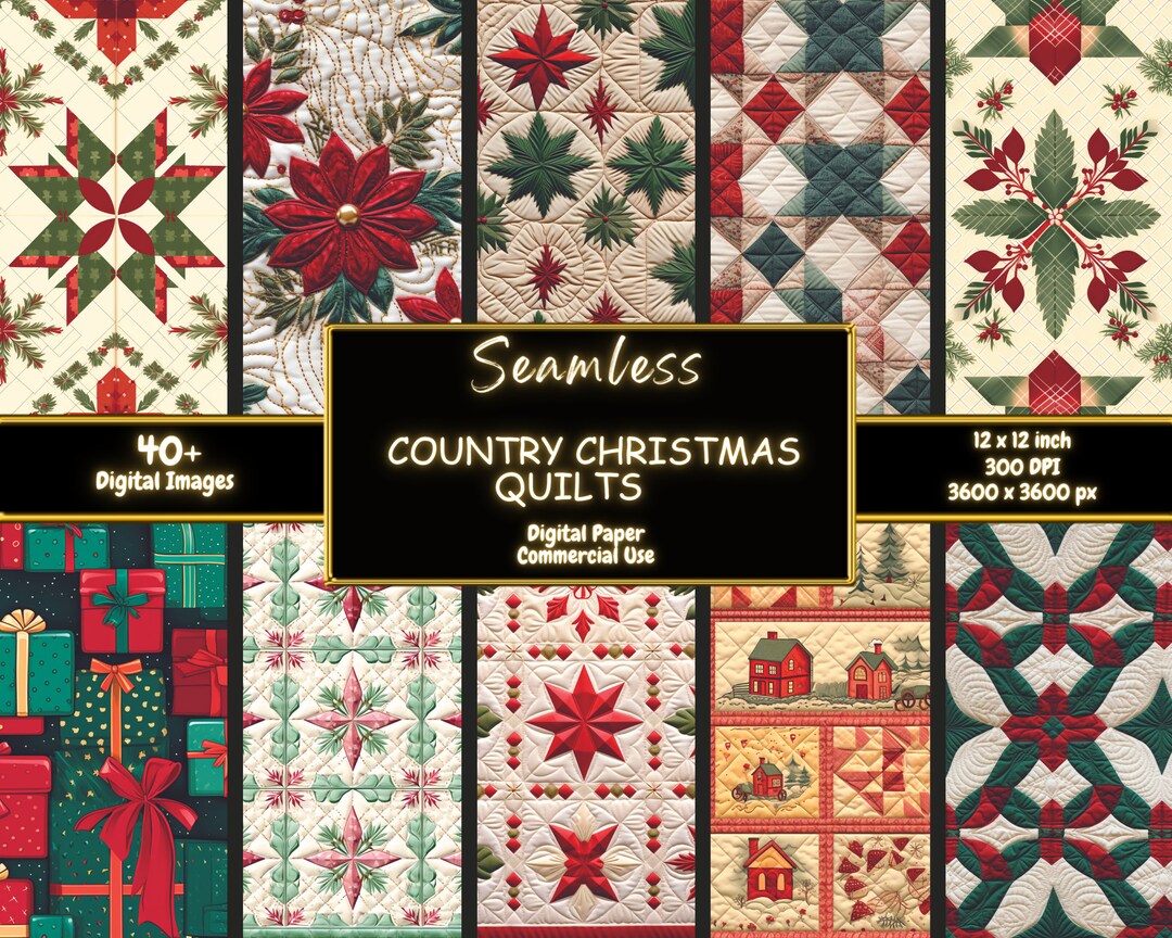 Country Christmas Quilts Seamless Digital Download Floral Pattern