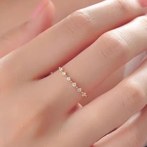 Ultra Thin Floating Eternity Ring in Gold Vermeil or Rhodium over Sterling Silver,CZ Thin Distance Promise  Band,Her Gift,custom stone
