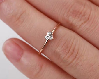 Dainty 14K Gold Ring, 925 silver Heart Shape CZ, Skinny Stacking Ring, Slim Ring, Heart Solitaire Ring, Engagement Ring, Promise Ring, Gift