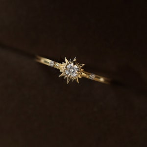 Vintage Sun Ring 14K Gold White Crystal Ring Sterling Silver Gemstone Ring Wedding Ring Engagement Ring Promise Ring Anniversary Ring