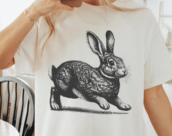 Vintage Rabbit Sketch Comfort Colors T-Shirt | Linoprint Hare Tee