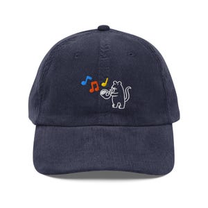 Embroidered Silly mouse playing a saxophone corduroy hat| funny mice hat