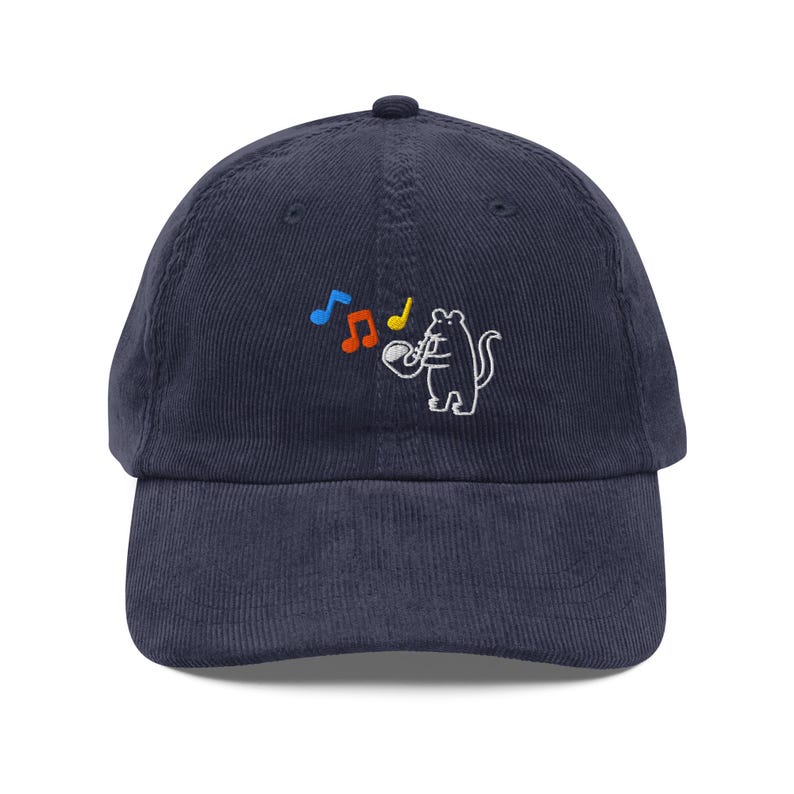 Embroidered Silly mouse playing a saxophone corduroy hat| funny mice hat