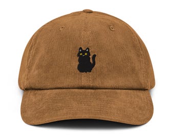 Embroidered minimalist black cat Corduroy hat, cat lover gift