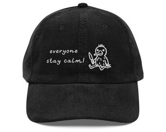 Funny Embroidered Corduroy Hat | Duck with Knife