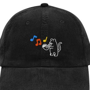 Embroidered Silly mouse playing a saxophone corduroy hat| funny mice hat