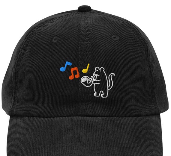 Embroidered Corduroy Hat | Silly Mouse Playing Saxophone