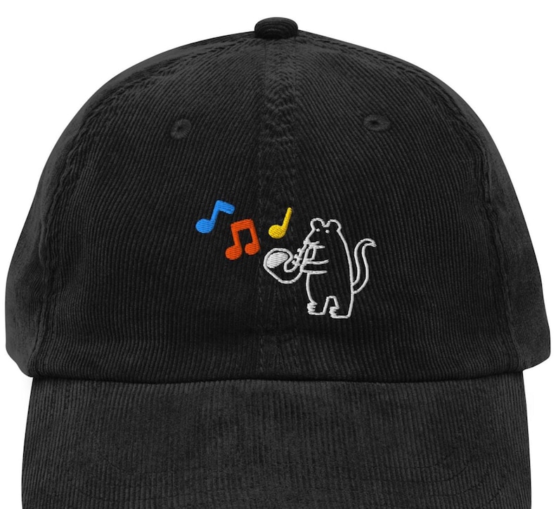 Embroidered Silly mouse playing a saxophone corduroy hat| funny mice hat