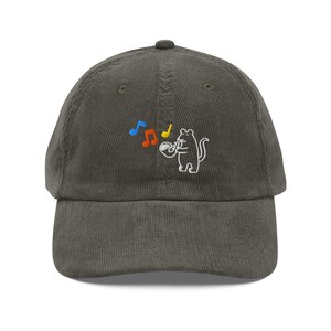 Embroidered Silly mouse playing a saxophone corduroy hat| funny mice hat