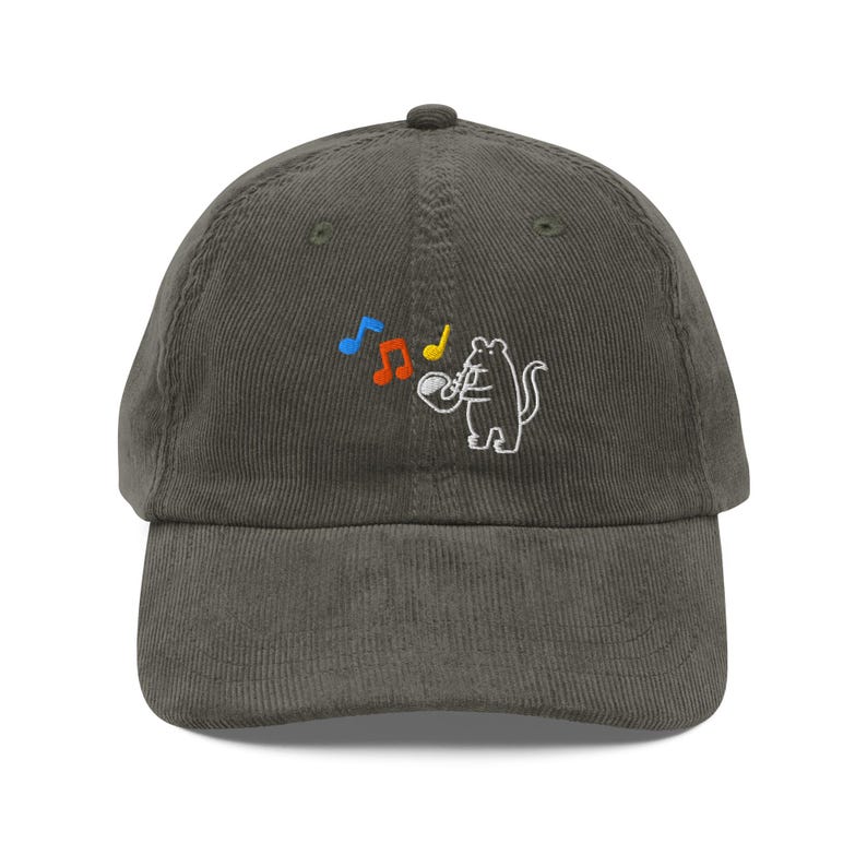 Embroidered Silly mouse playing a saxophone corduroy hat| funny mice hat
