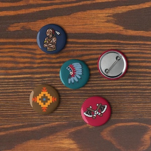 Native American Button Pin Set, Indigenous pride pins, Tribal Style Pins, Set of 5