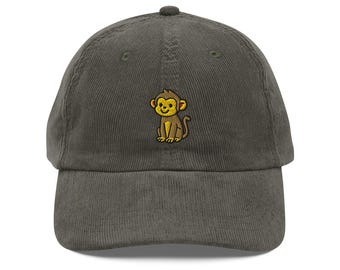 Embroidered Monkey Corduroy Hat | Vintage Style Dad Cap