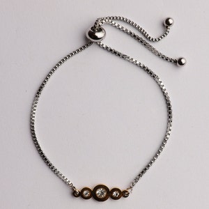 Silver Adjustable Bracelet Whit White Diamonds CZ, Minimalist Bracelet For Woman