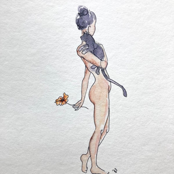 Cat Lady I - Watercolor Print