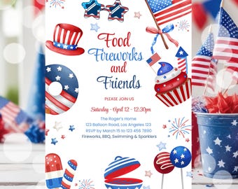 Editable 4th of July BBQ Invitation: Independence Day Party (Digital Download)