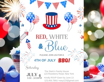 Editable 4th of July BBQ Invitation | Patriotic Party Invite (Digital)