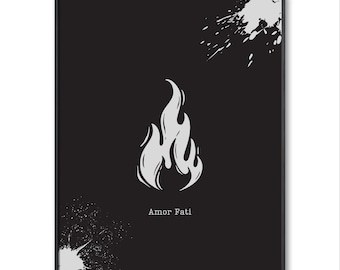 Impression de flammes Amor Fati : art mural philosophie stoïcienne (téléchargement numérique)